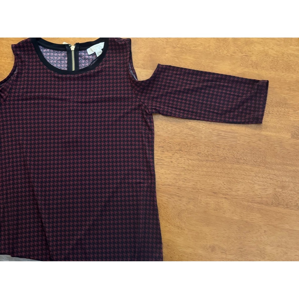 Michael Kors Women's Burgundy Houndstooth Cold Shoulder Dress Size Medium - Picture 6 of 10
